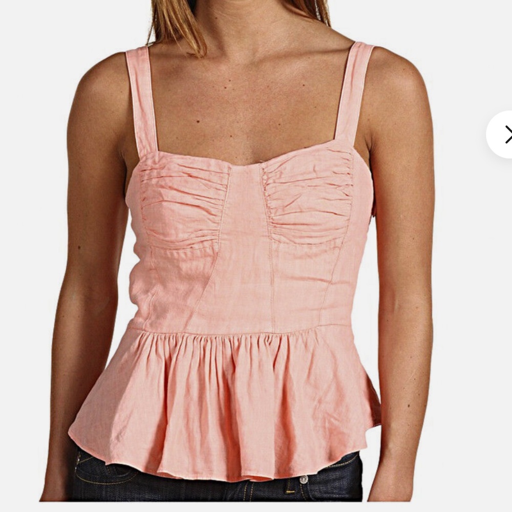 Juicy Couture Pink Linen corset Top Shirt Blouse spring ruched sz 14